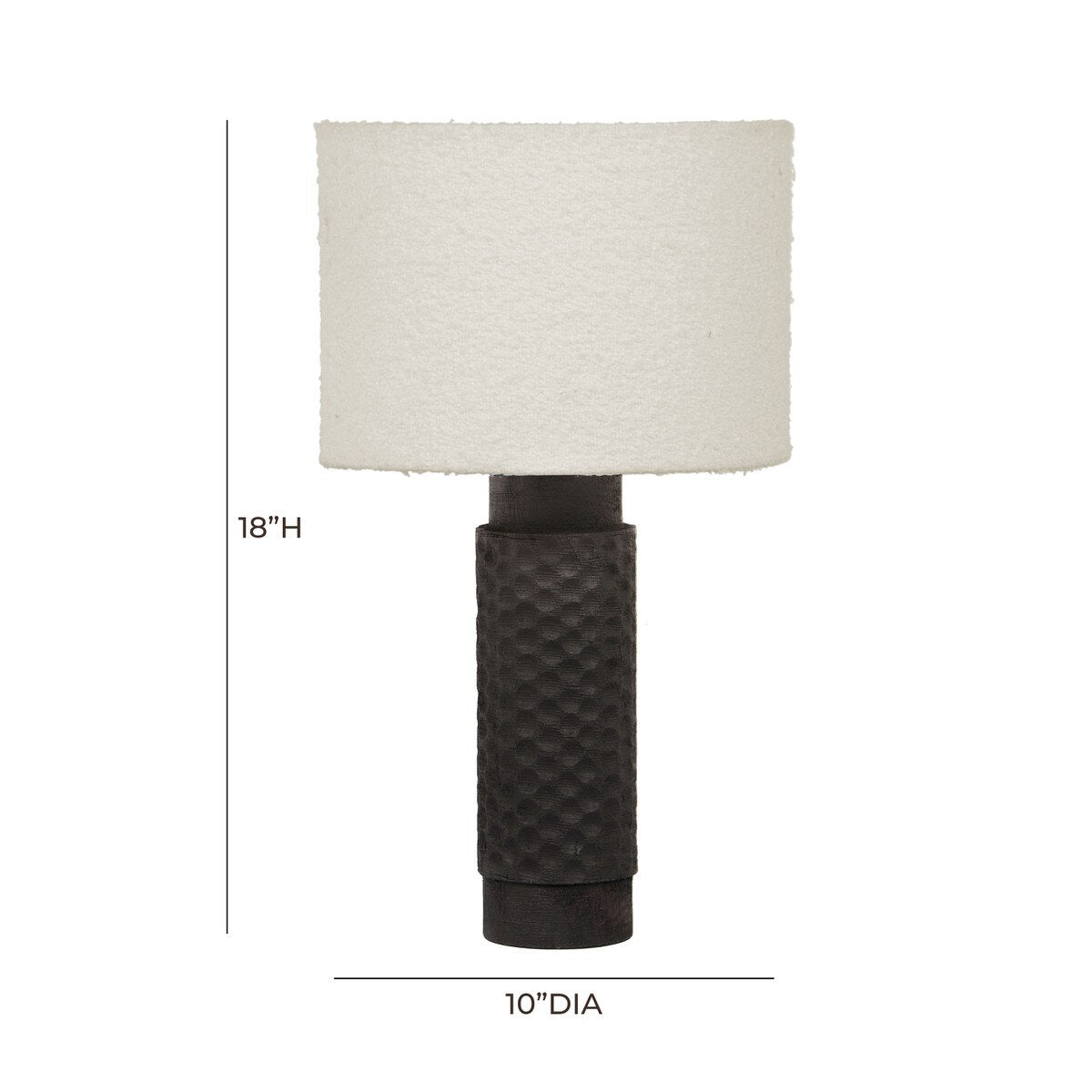 Grava Cream Boucle & Black Hand-Carved Wood Table Lamp