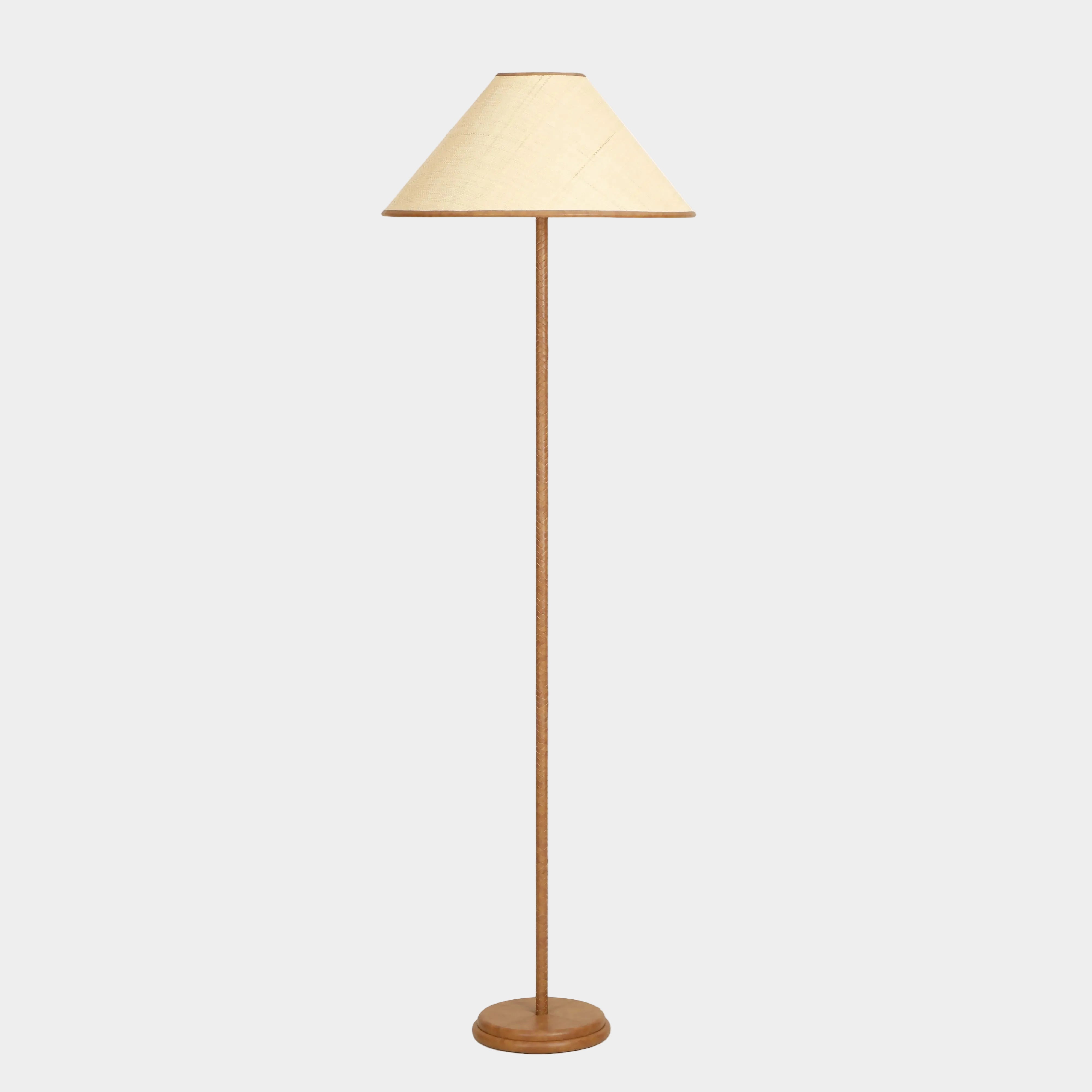 Keria Natural Vegan Leather and Raffia Contract-Grade Floor Lamp