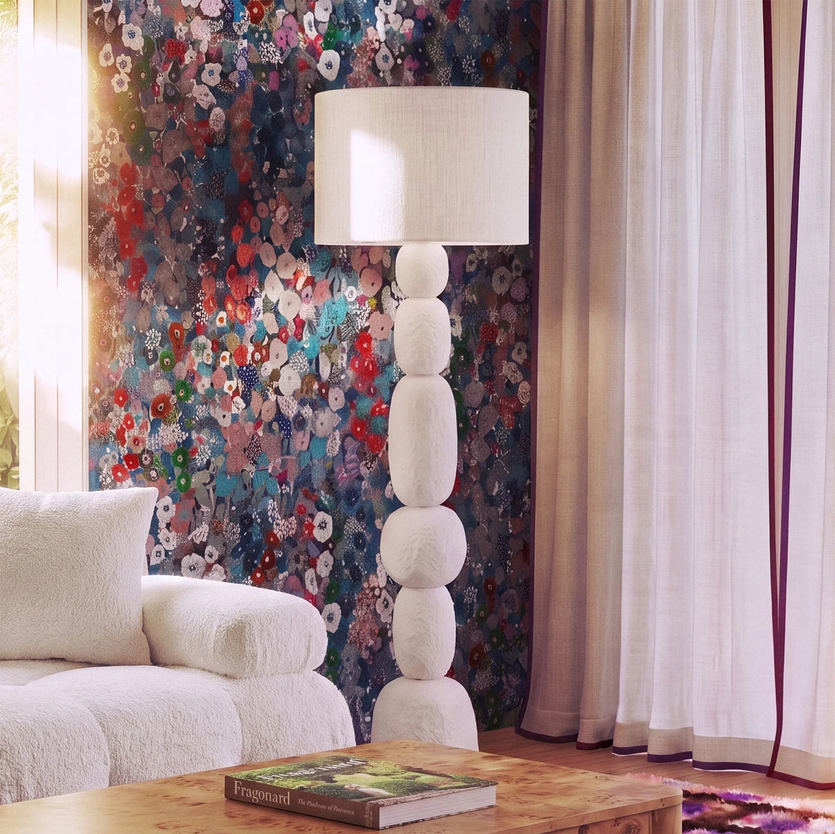 Pebble Cream Papier Mache Floor Lamp