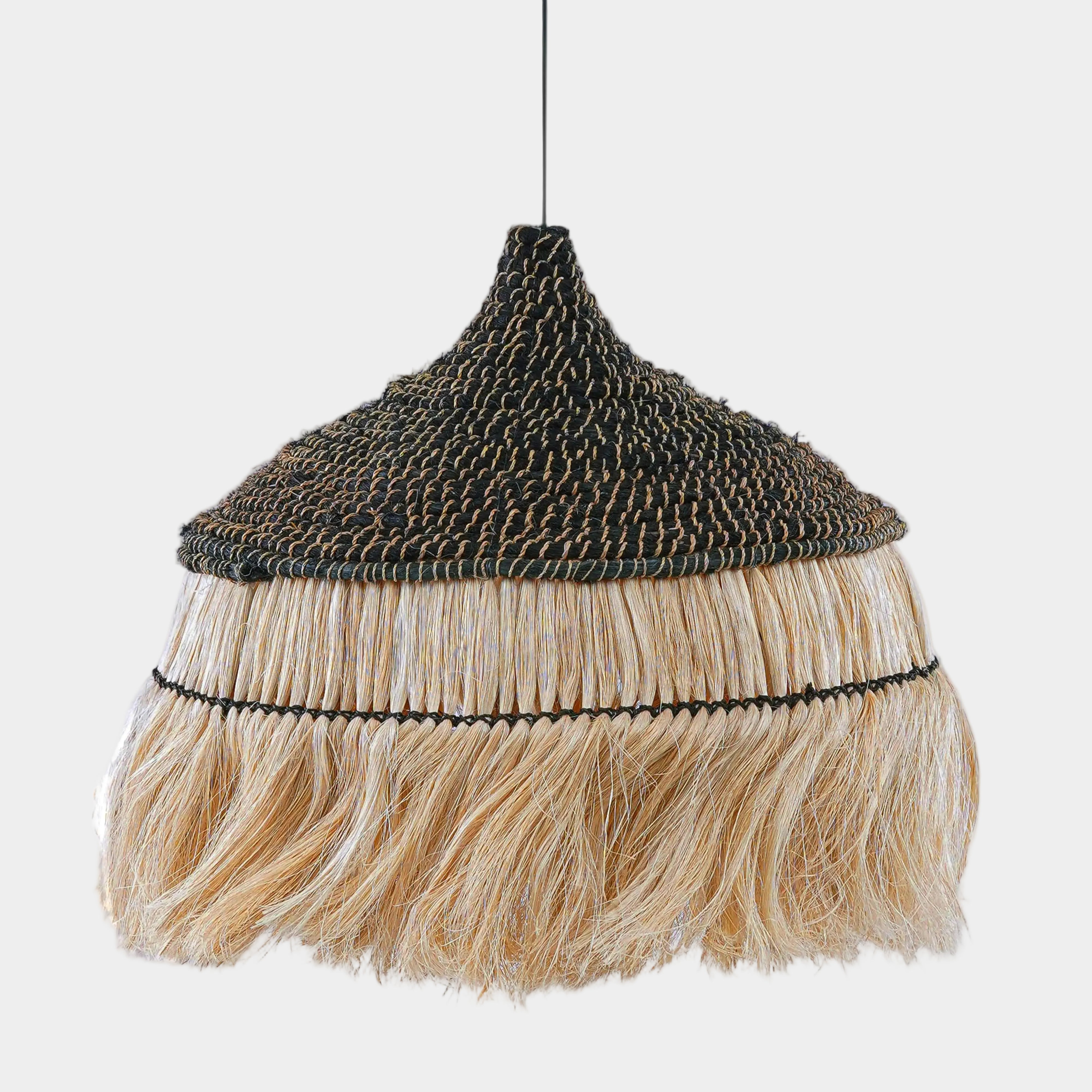 Sula Natural and Black Upcycled Abaca Pendant Lamp