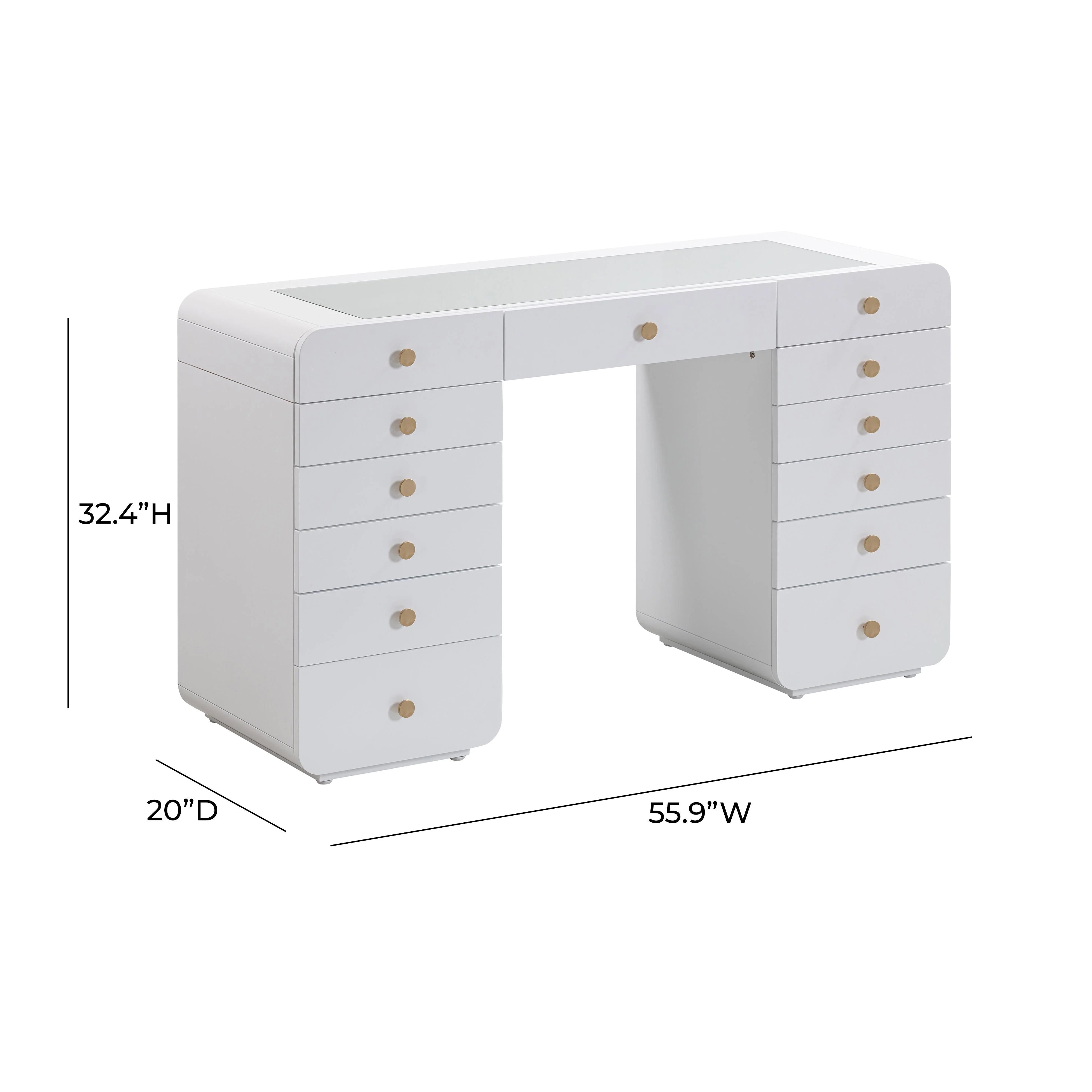 Hollywood 56" White 13-Drawer Vanity Desk
