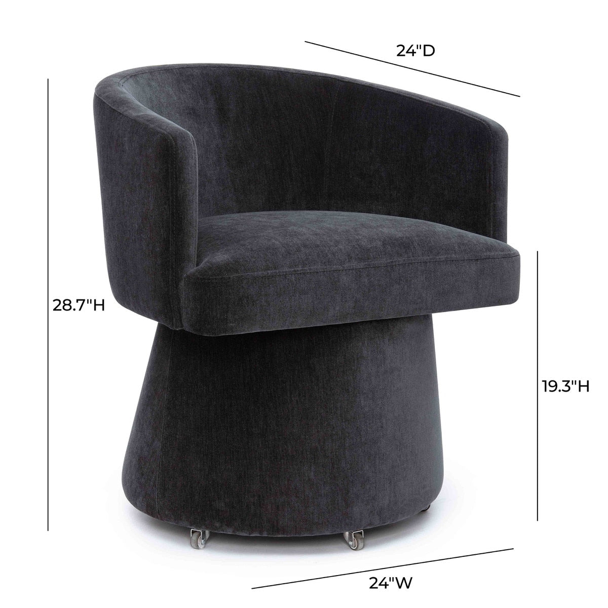 Kristen Black Upcycled Chenille Rolling Desk Chair