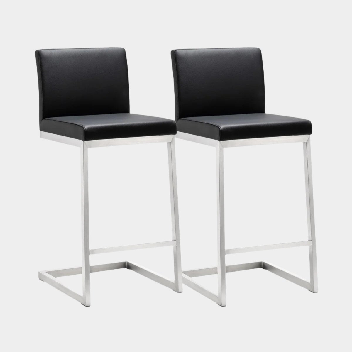 Parma Black Performance Vegan Leather and Stainless Steel Counter Stool - Set of 2