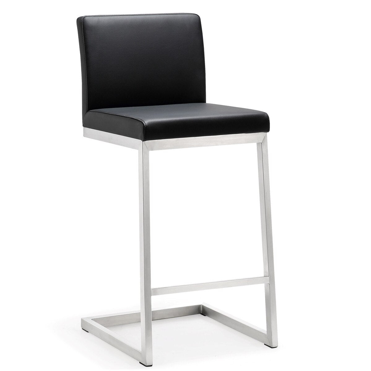 Parma Black Performance Vegan Leather and Stainless Steel Counter Stool - Set of 2