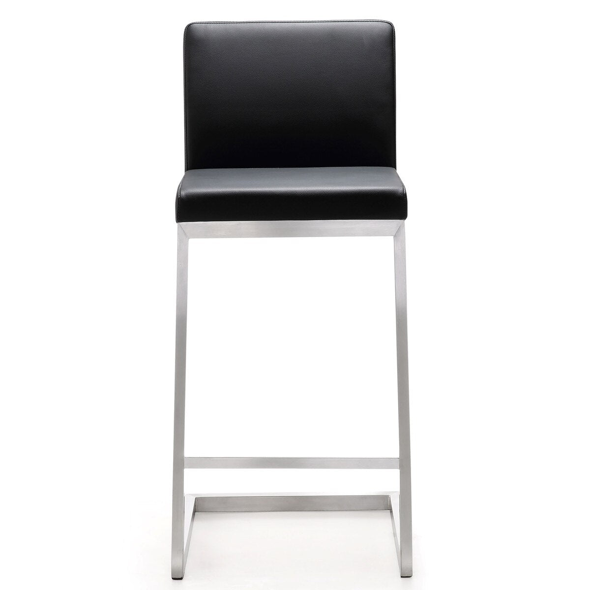 Parma Black Performance Vegan Leather and Stainless Steel Counter Stool - Set of 2