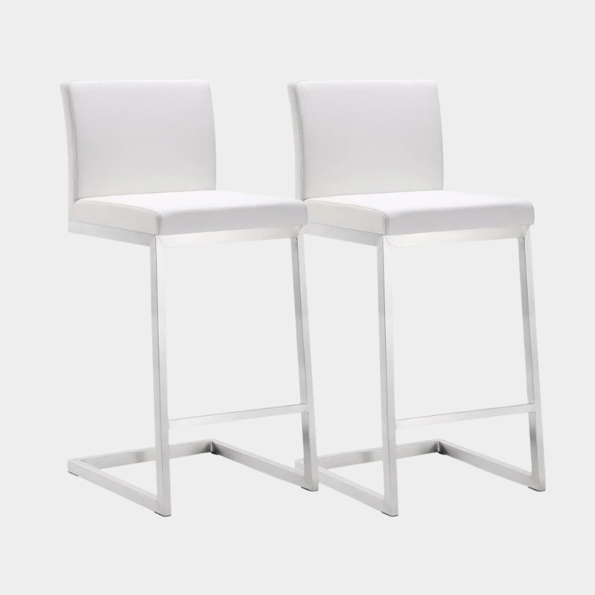 Parma White Performance Vegan Leather and Stainless Steel Counter Stool - Set of 2