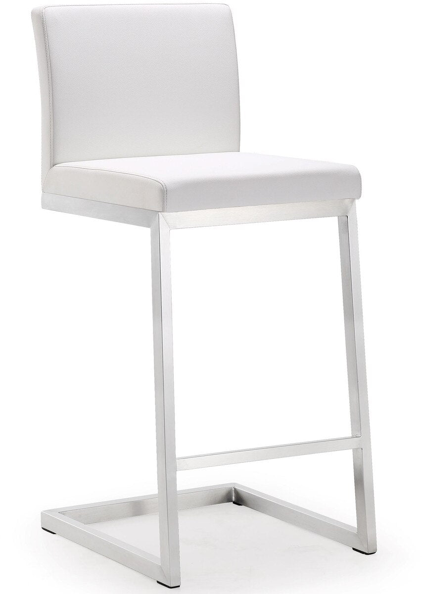 Parma White Performance Vegan Leather and Stainless Steel Counter Stool - Set of 2