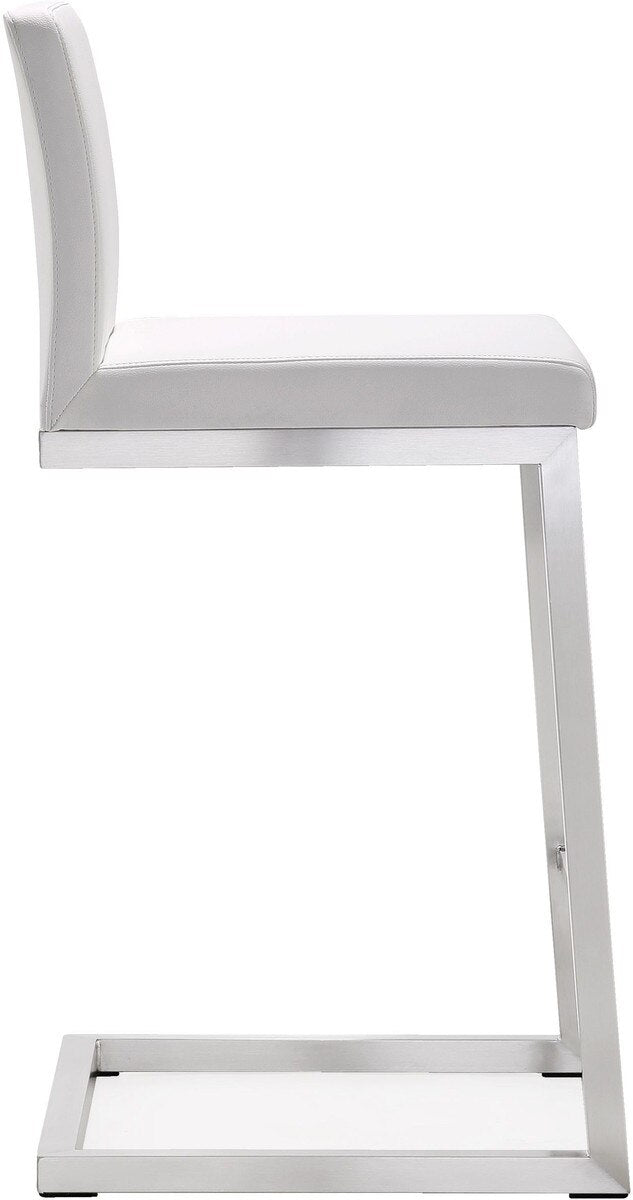 Parma White Performance Vegan Leather and Stainless Steel Counter Stool - Set of 2