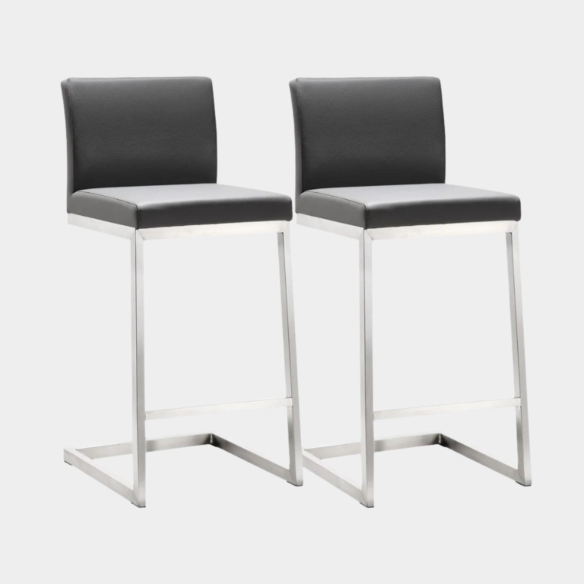 Parma Grey Performance Vegan Leather and Stainless Steel Counter Stool - Set of 2