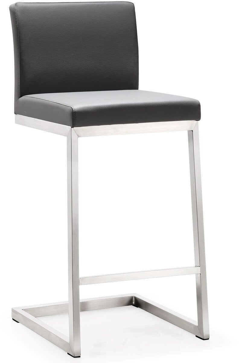 Parma Grey Performance Vegan Leather and Stainless Steel Counter Stool - Set of 2