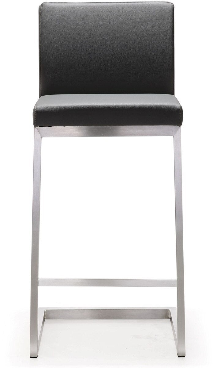 Parma Grey Performance Vegan Leather and Stainless Steel Counter Stool - Set of 2