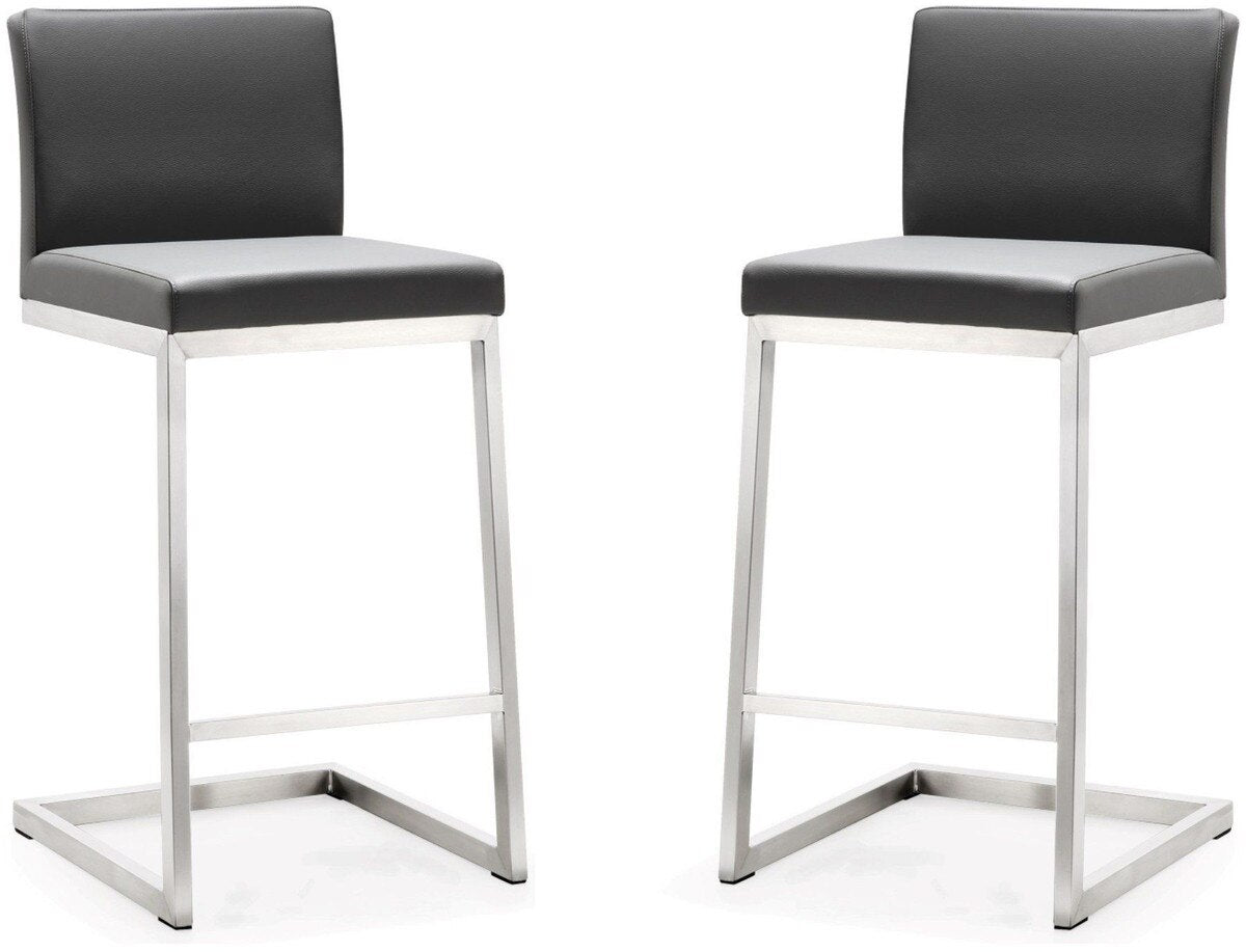 Parma Grey Performance Vegan Leather and Stainless Steel Counter Stool - Set of 2