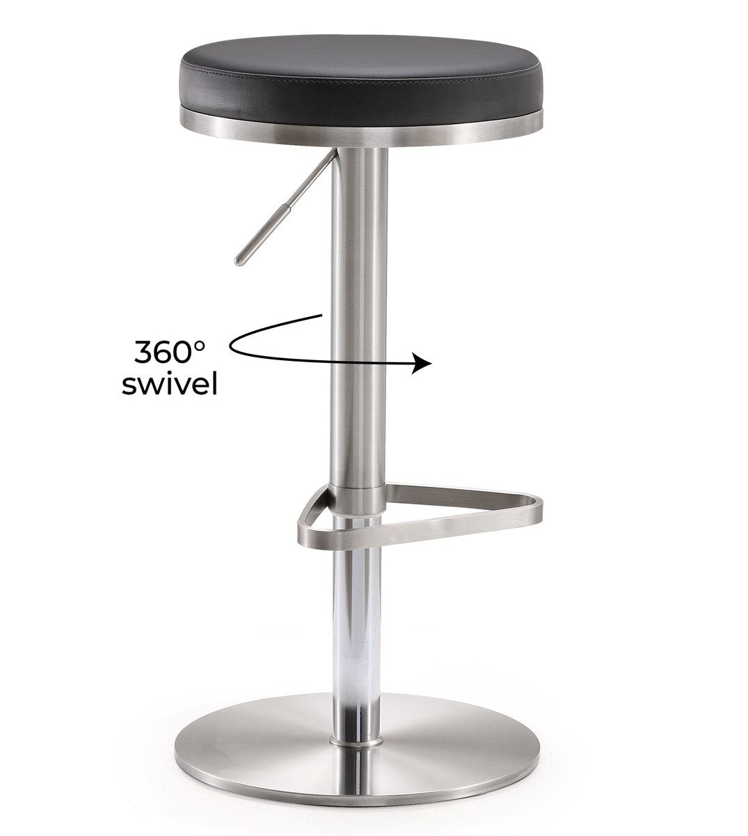 Fano Black Performance Vegan Leather and Stainless Steel Adjustable Barstool