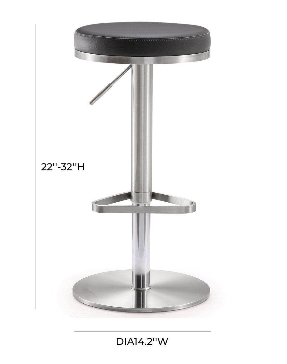 Fano Black Performance Vegan Leather and Stainless Steel Adjustable Barstool