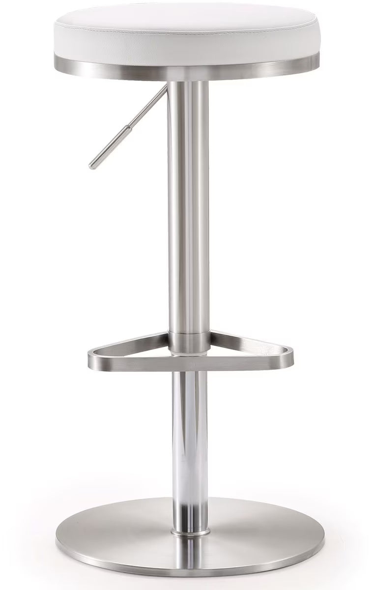 Fano White Performance Vegan Leather and Stainless Steel Adjustable Barstool