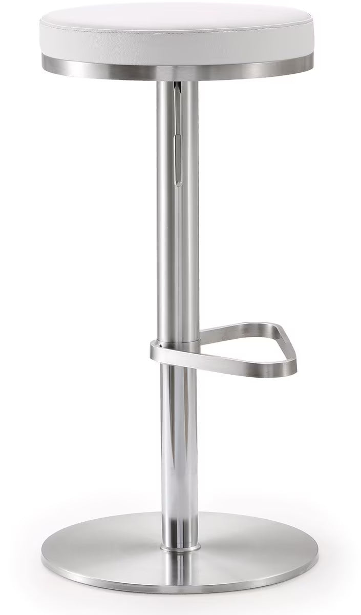 Fano White Performance Vegan Leather and Stainless Steel Adjustable Barstool