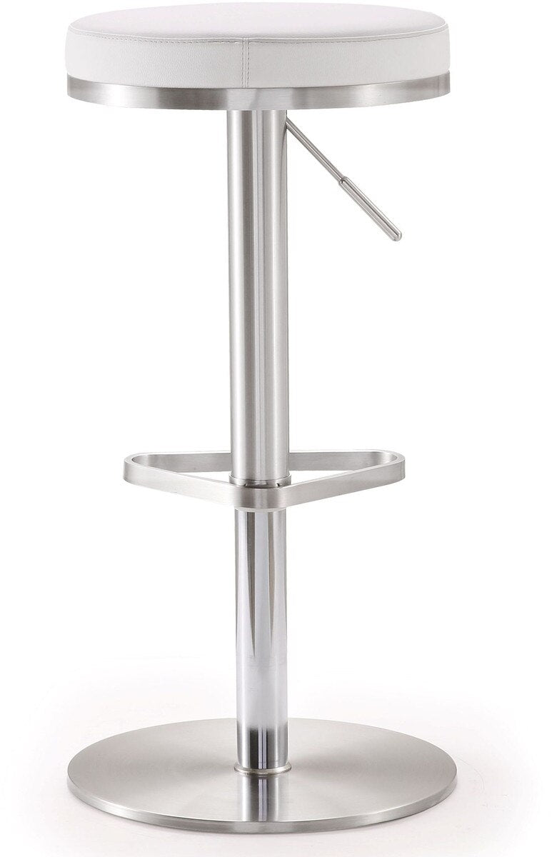 Fano White Performance Vegan Leather and Stainless Steel Adjustable Barstool