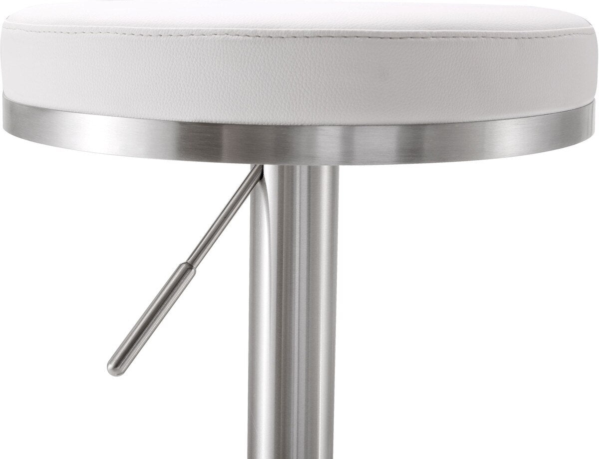 Fano White Performance Vegan Leather and Stainless Steel Adjustable Barstool