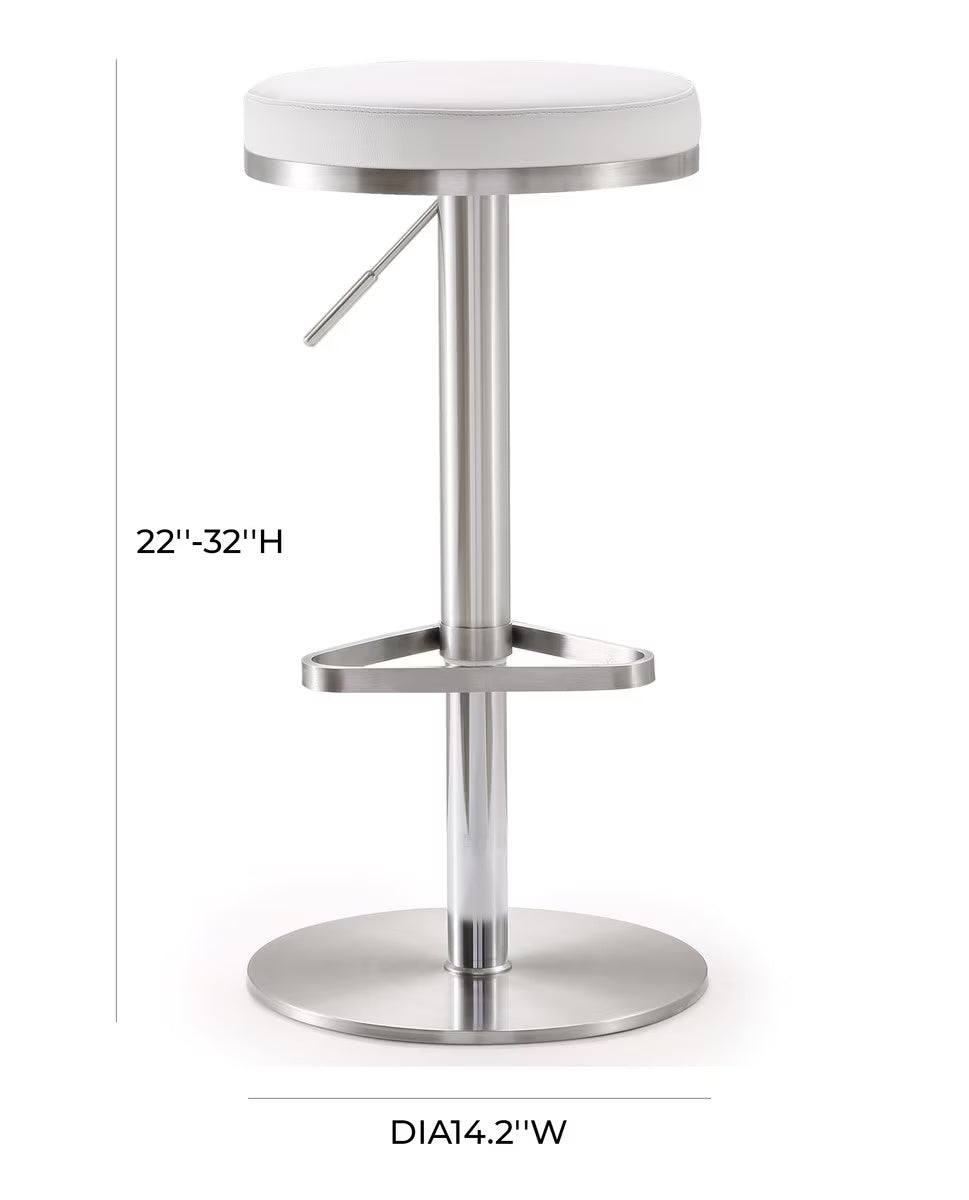 Fano White Performance Vegan Leather and Stainless Steel Adjustable Barstool