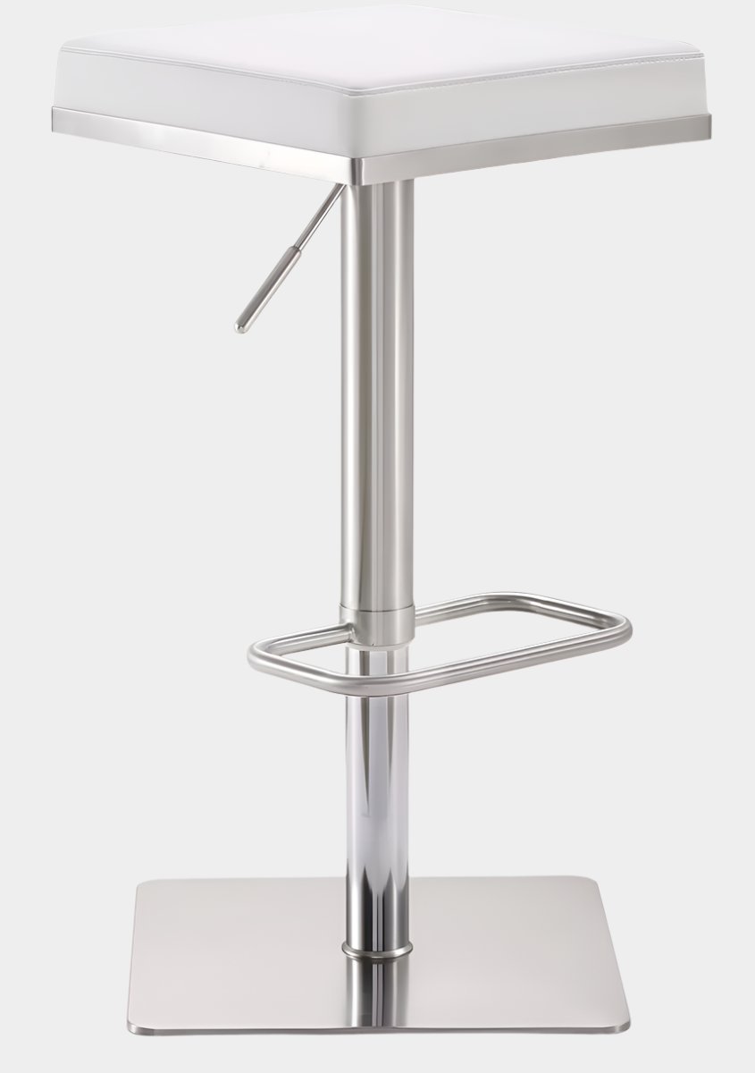 Bari White Performance Vegan Leather and Stainless Steel Adjustable Barstool