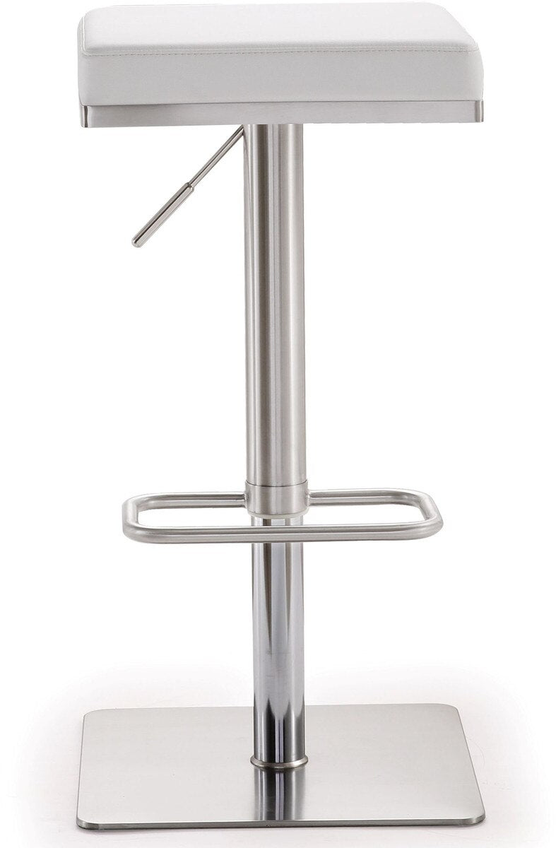 Bari White Performance Vegan Leather and Stainless Steel Adjustable Barstool