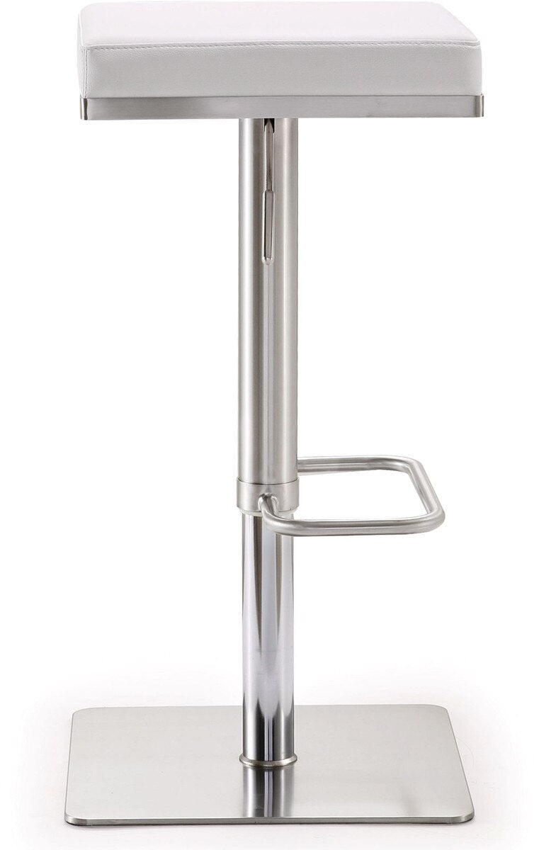 Bari White Performance Vegan Leather and Stainless Steel Adjustable Barstool