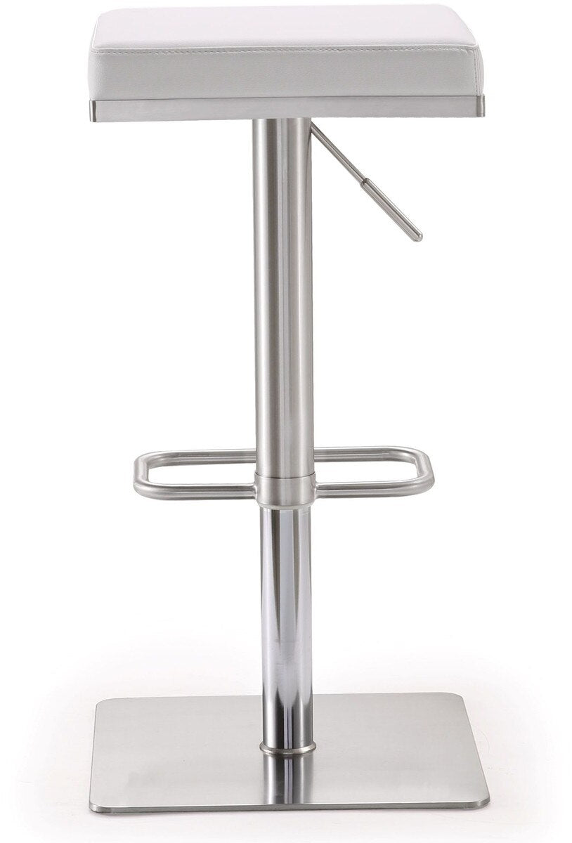 Bari White Performance Vegan Leather and Stainless Steel Adjustable Barstool