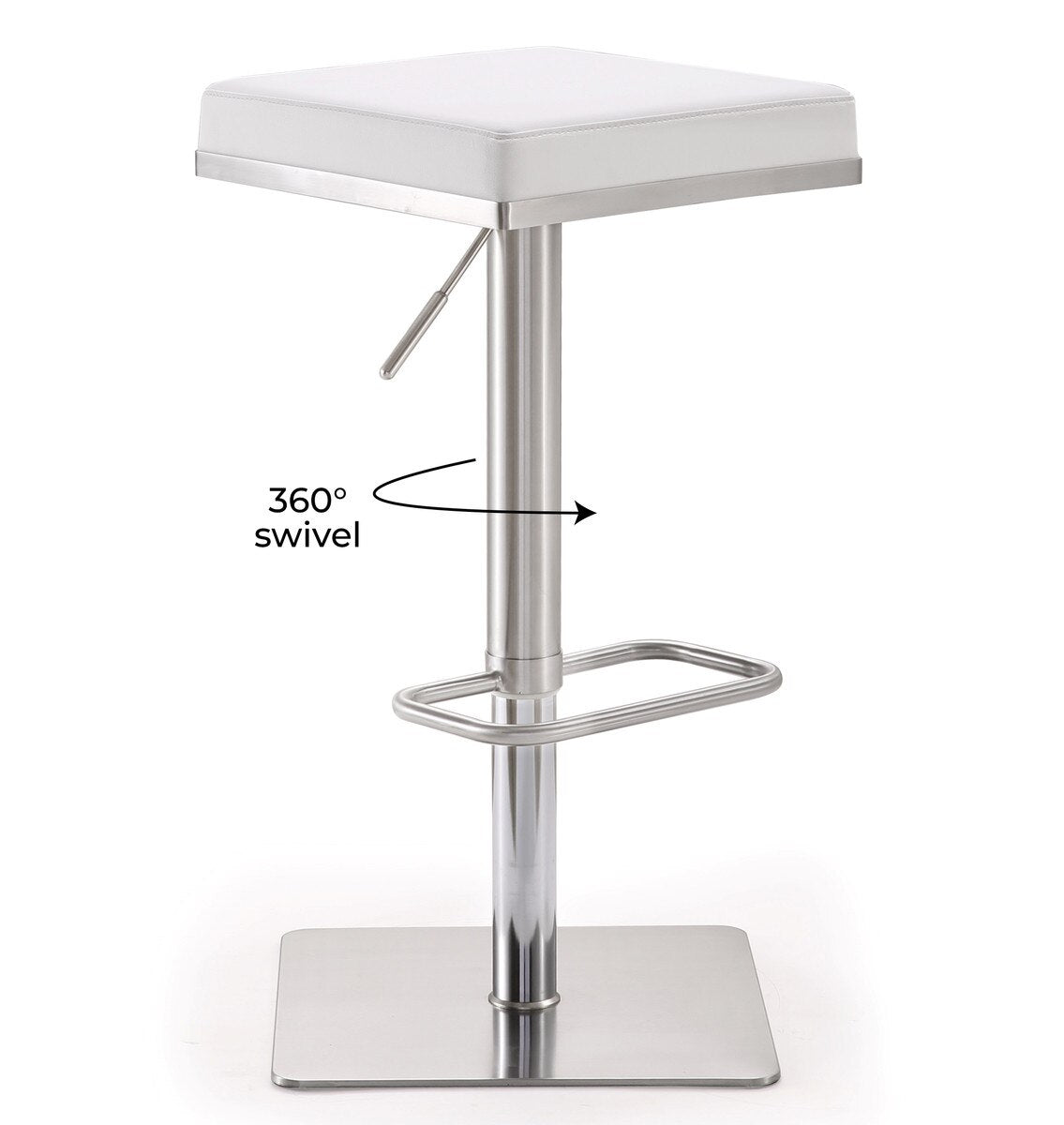 Bari White Performance Vegan Leather and Stainless Steel Adjustable Barstool