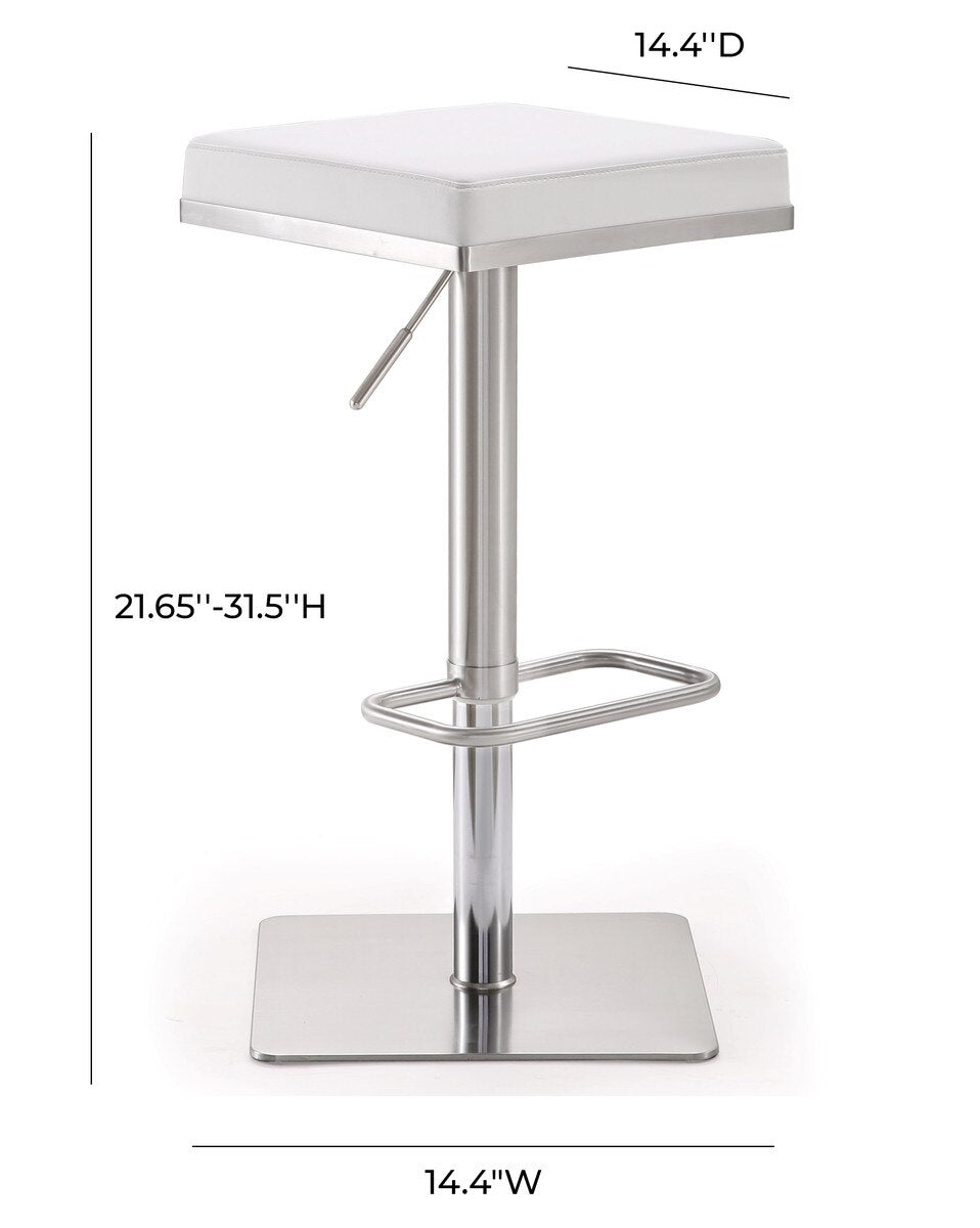 Bari White Performance Vegan Leather and Stainless Steel Adjustable Barstool