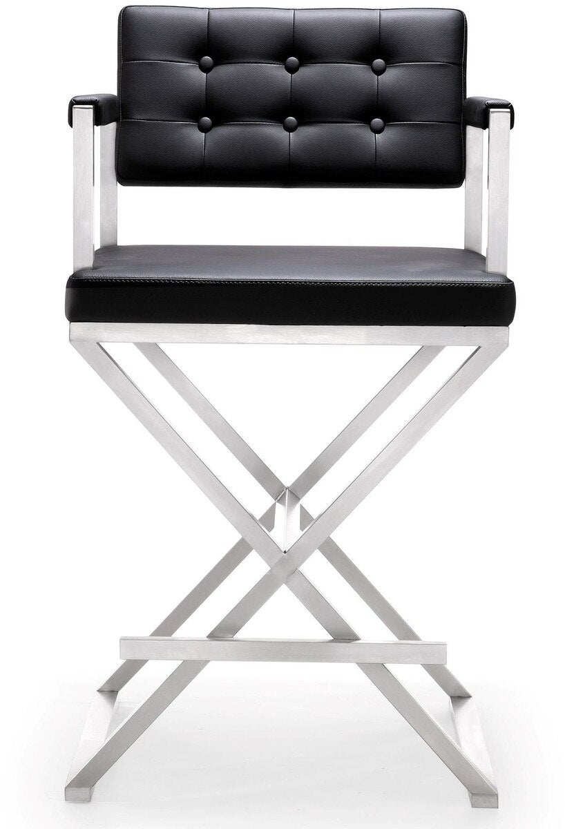 Director Black Performance Vegan Leather and Stainless Steel Counter Stool