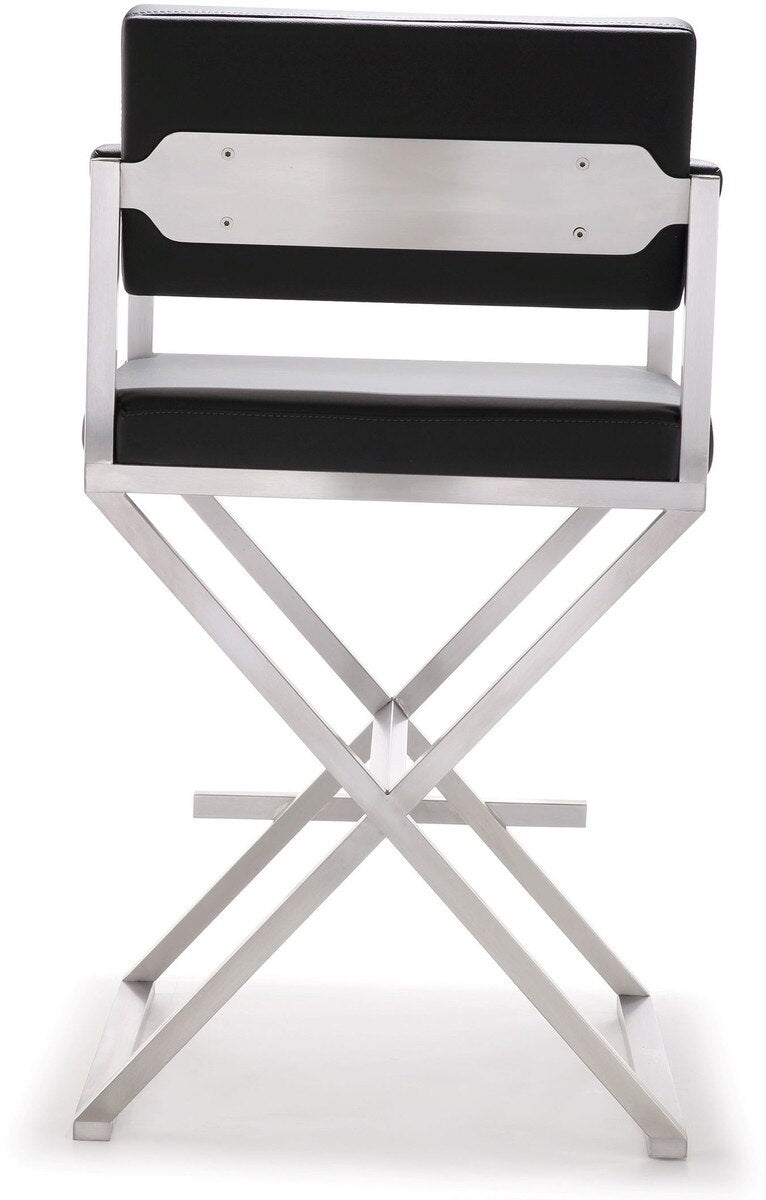 Director Black Performance Vegan Leather and Stainless Steel Counter Stool