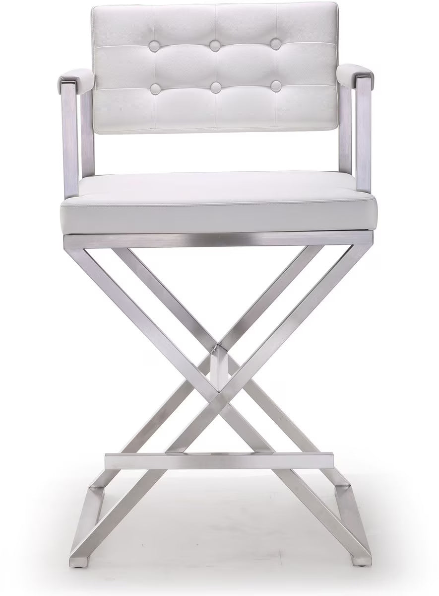 Director White Performance Vegan Leather and Stainless Steel Counter Stool