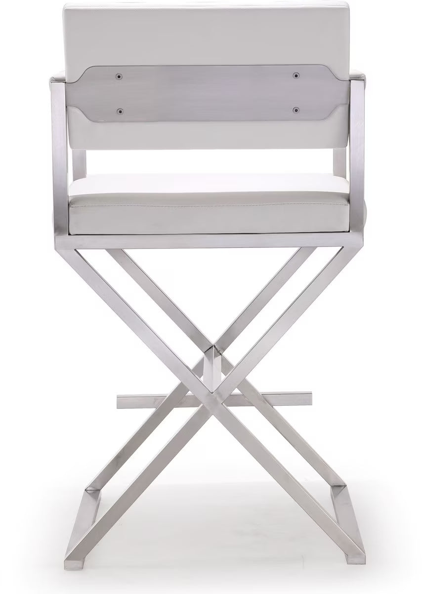 Director White Performance Vegan Leather and Stainless Steel Counter Stool