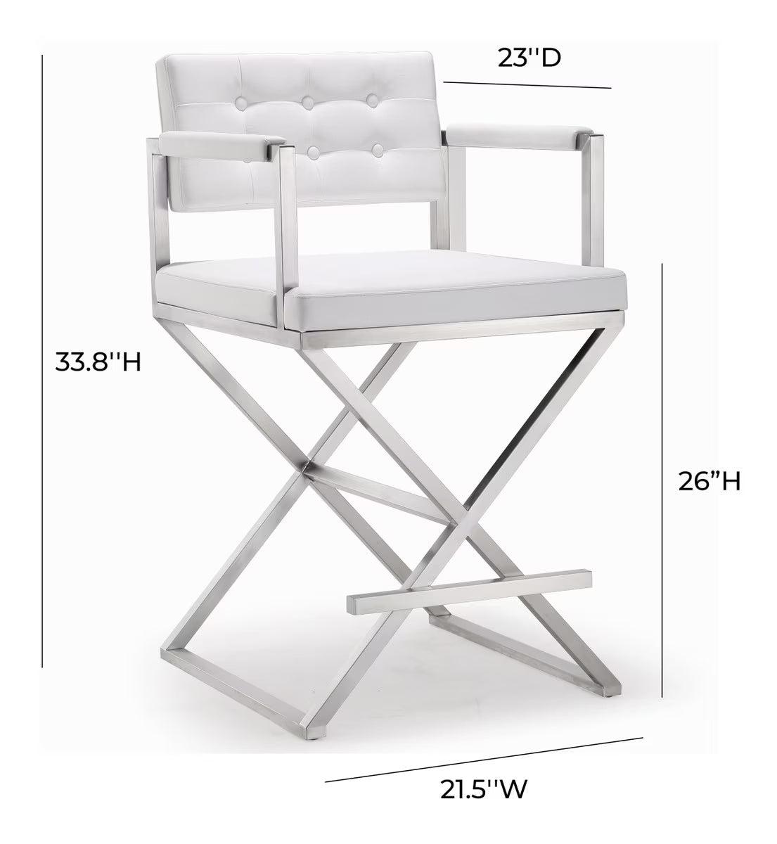 Director White Performance Vegan Leather and Stainless Steel Counter Stool