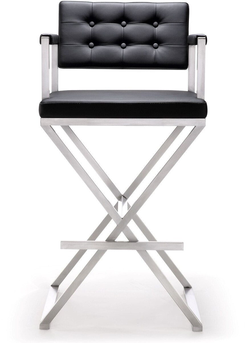 Director Black Performance Vegan Leather and Stainless Steel Barstool