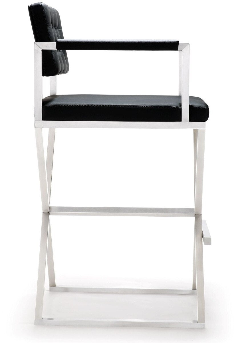 Director Black Performance Vegan Leather and Stainless Steel Barstool