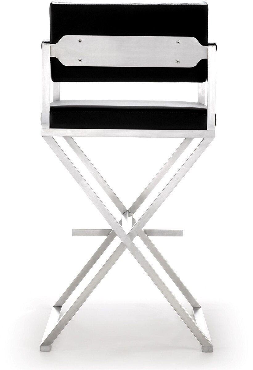 Director Black Performance Vegan Leather and Stainless Steel Barstool