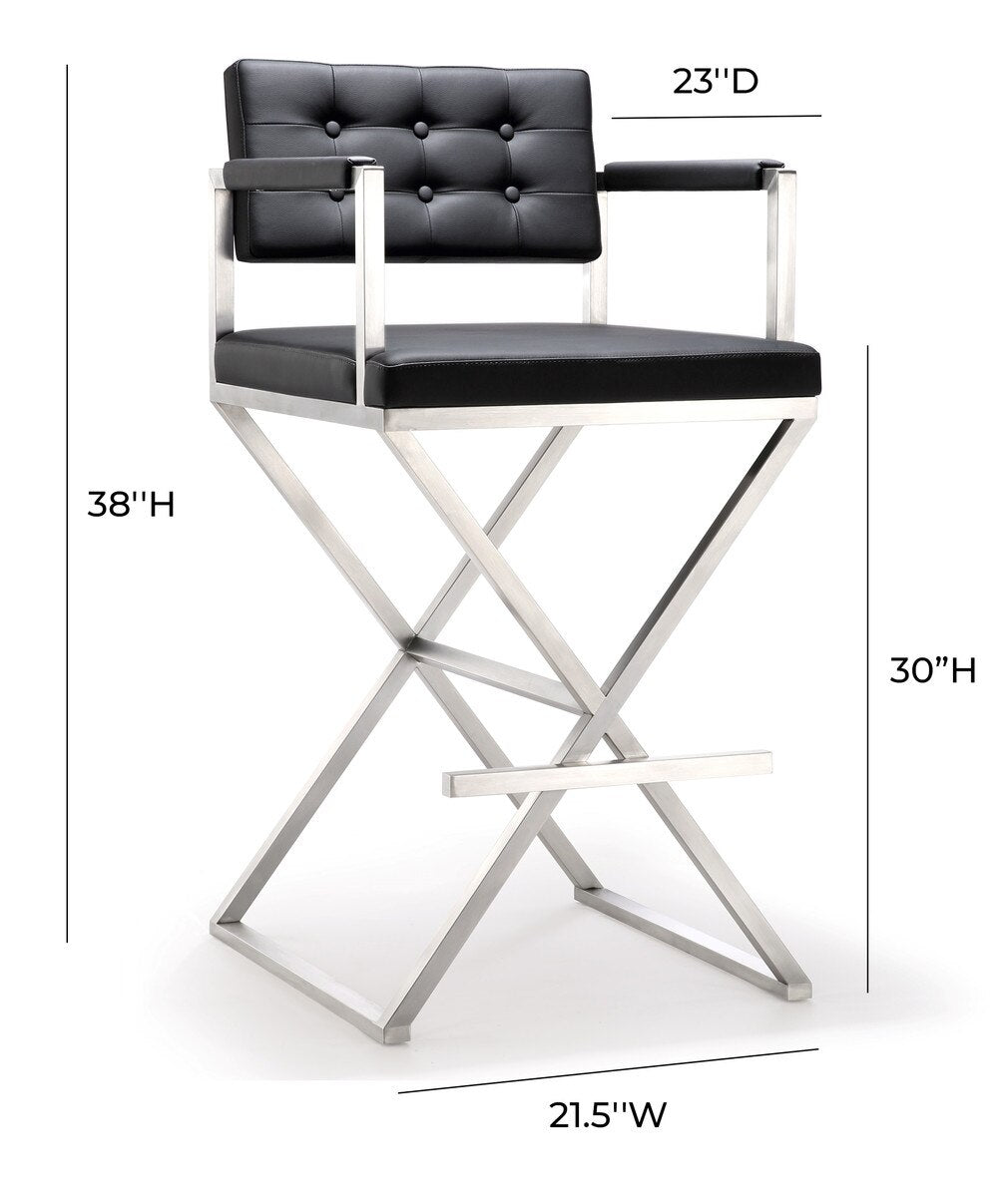 Director Black Performance Vegan Leather and Stainless Steel Barstool