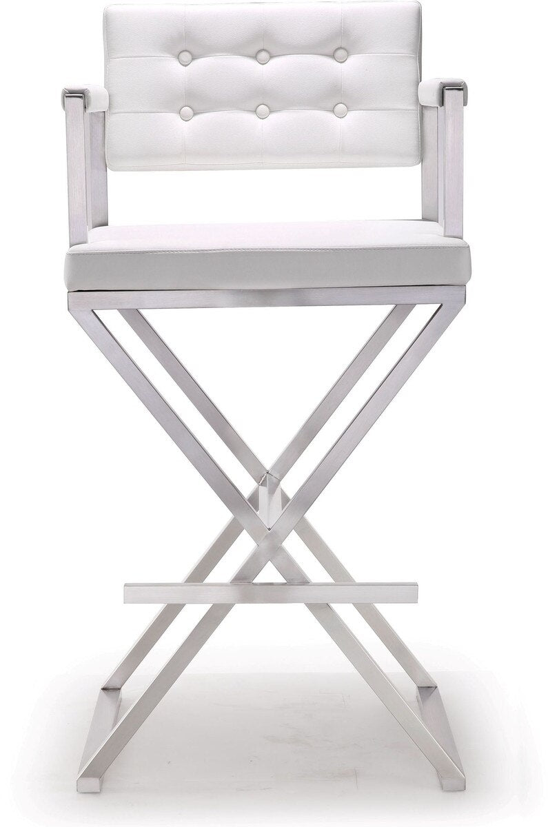 Director White Performance Vegan Leather and Stainless Steel Barstool