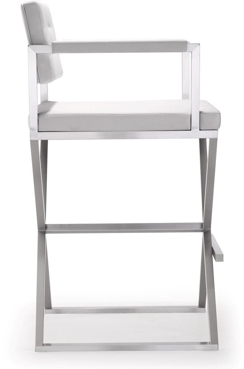 Director White Performance Vegan Leather and Stainless Steel Barstool