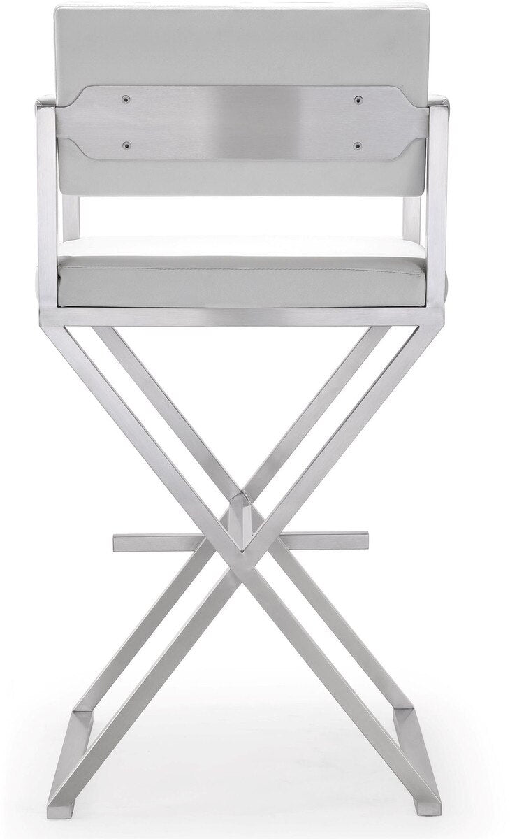 Director White Performance Vegan Leather and Stainless Steel Barstool