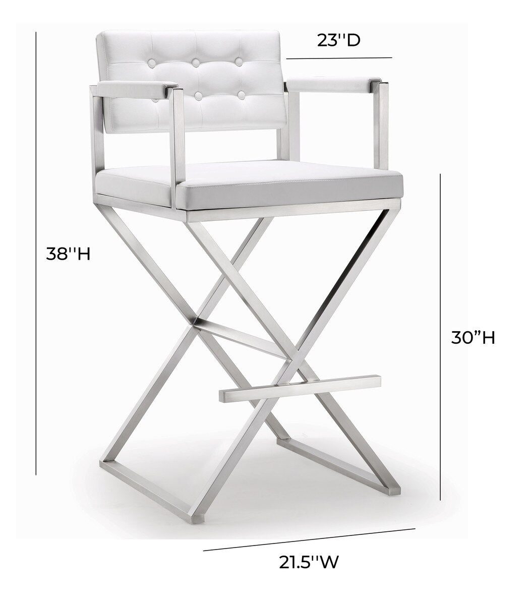 Director White Performance Vegan Leather and Stainless Steel Barstool