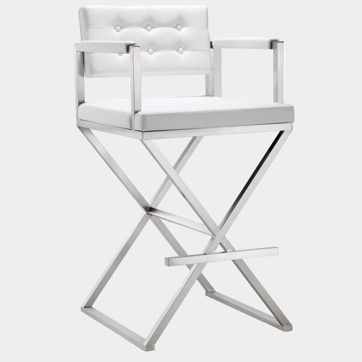 Tabouret de bar Director White Performance en cuir végétalien et acier inoxydable