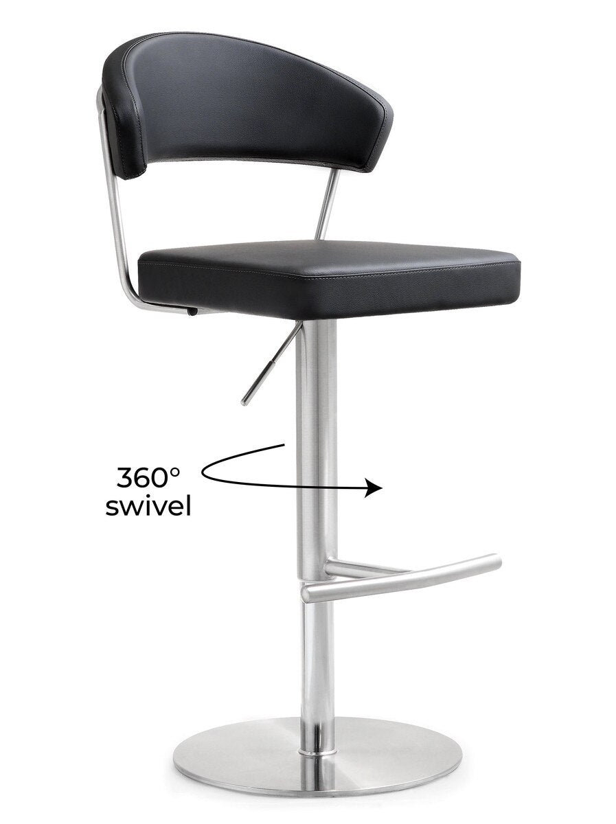 Cosmo Black Performance Vegan Leather and Stainless Steel Barstool