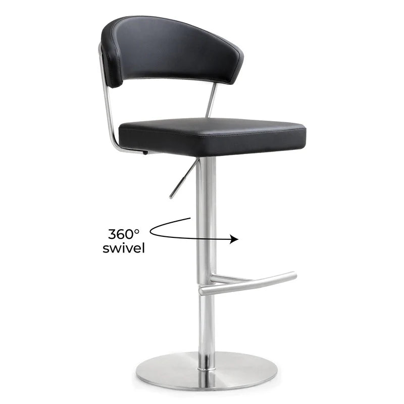 Tabouret de bar Cosmo Light Grey Performance en cuir végétalien et acier inoxydable