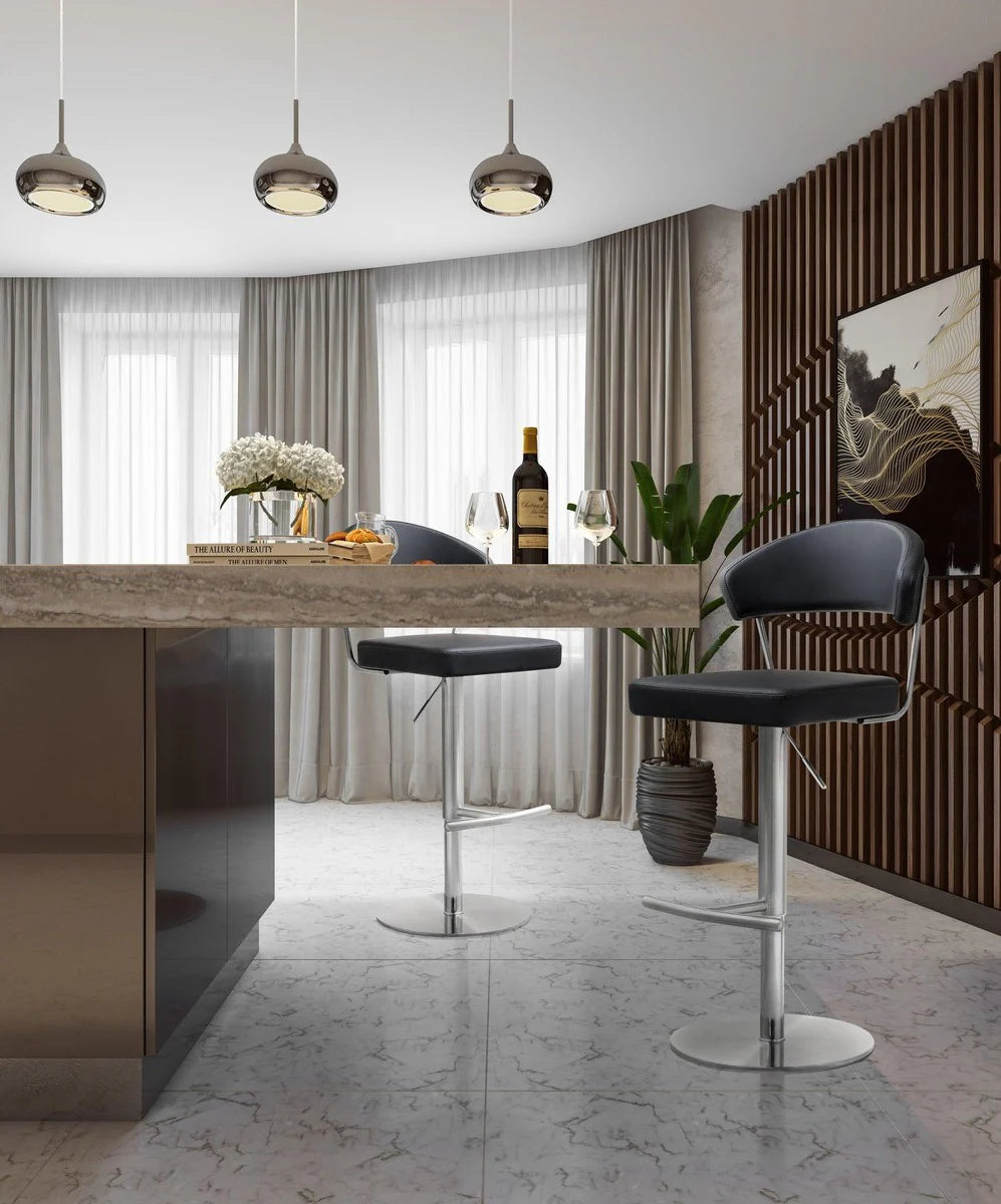 Tabouret de bar Cosmo Light Grey Performance en cuir végétalien et acier inoxydable