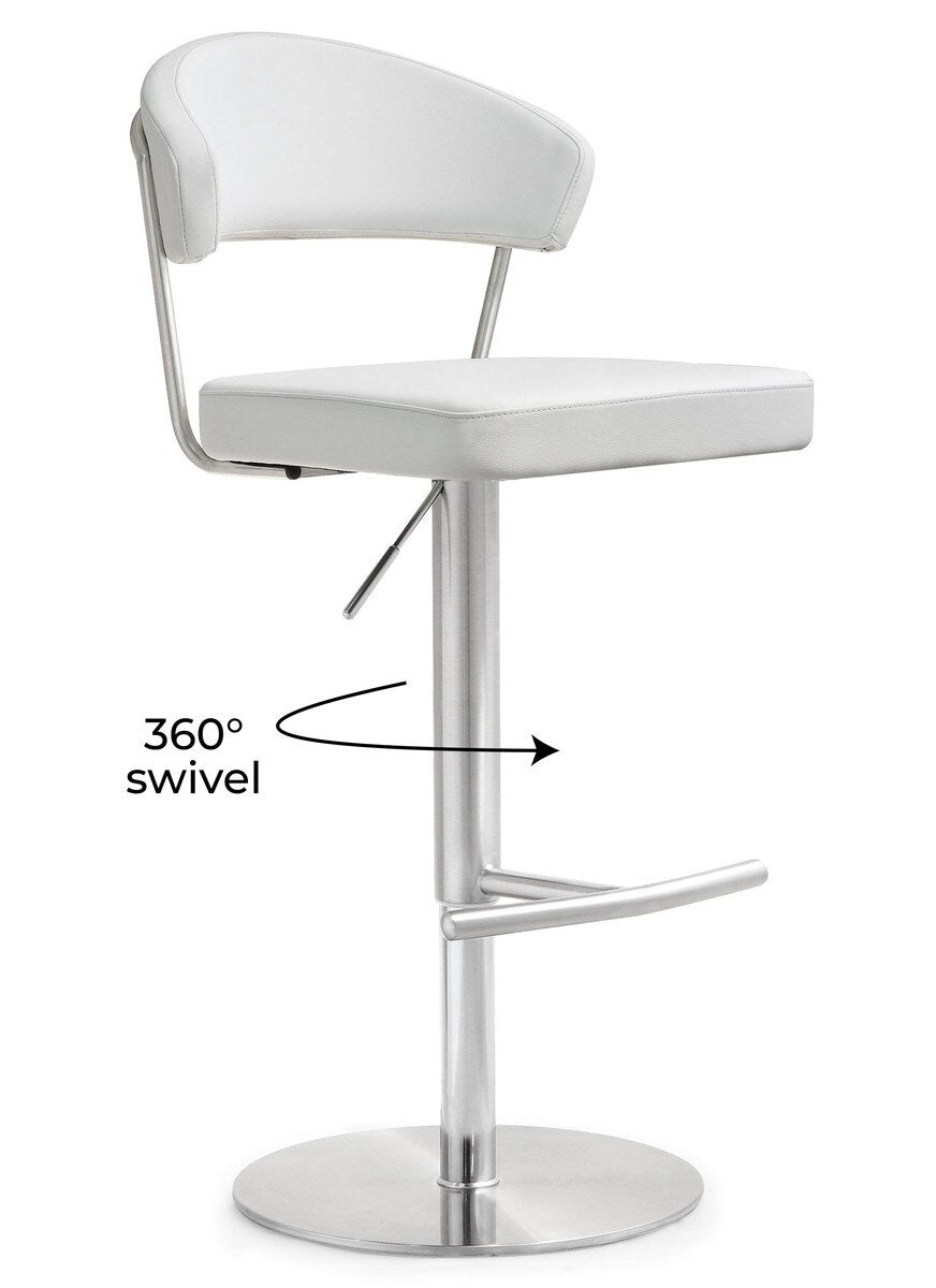 Cosmo White Performance Vegan Leather and Stainless Steel Barstool