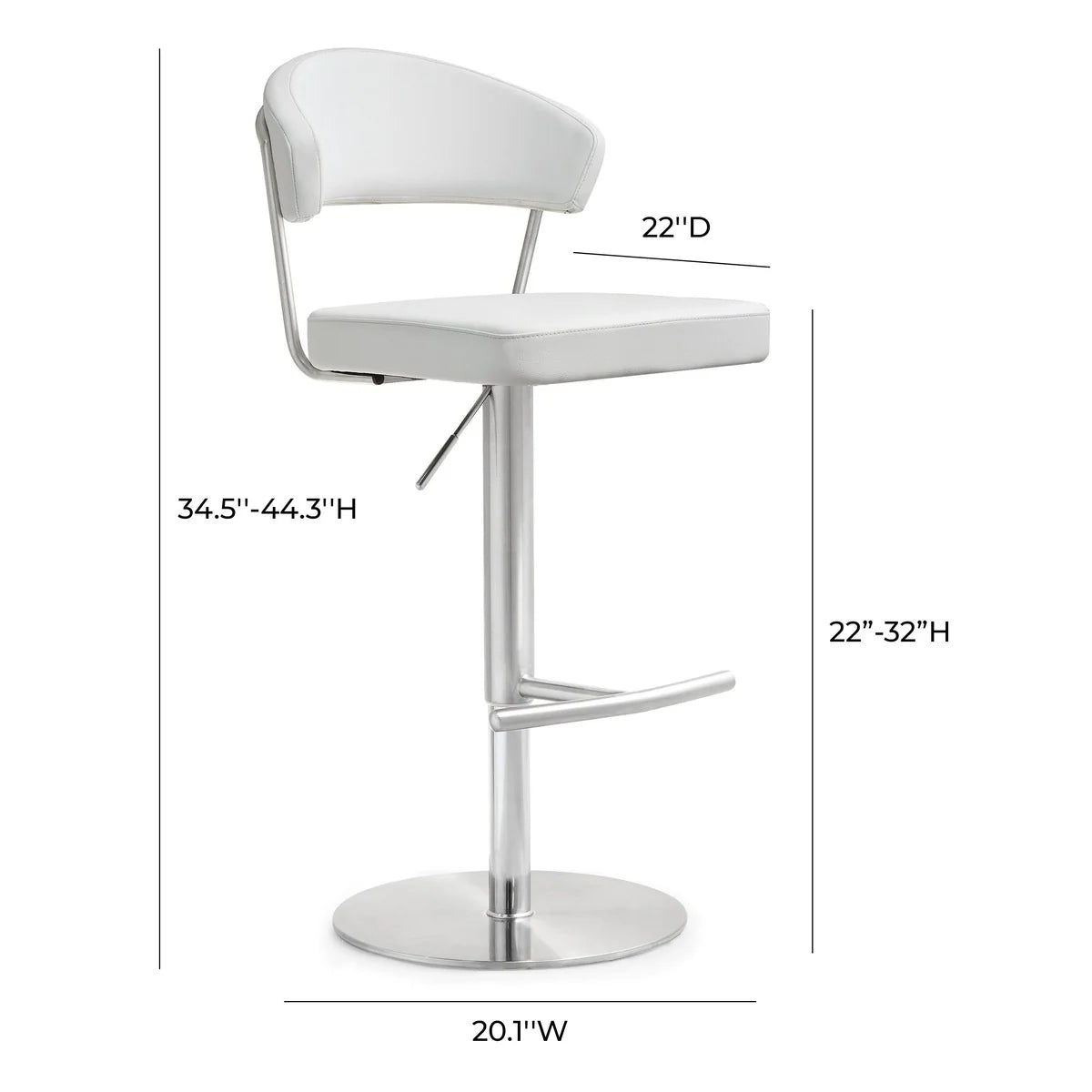 Tabouret de bar Cosmo Light Grey Performance en cuir végétalien et acier inoxydable