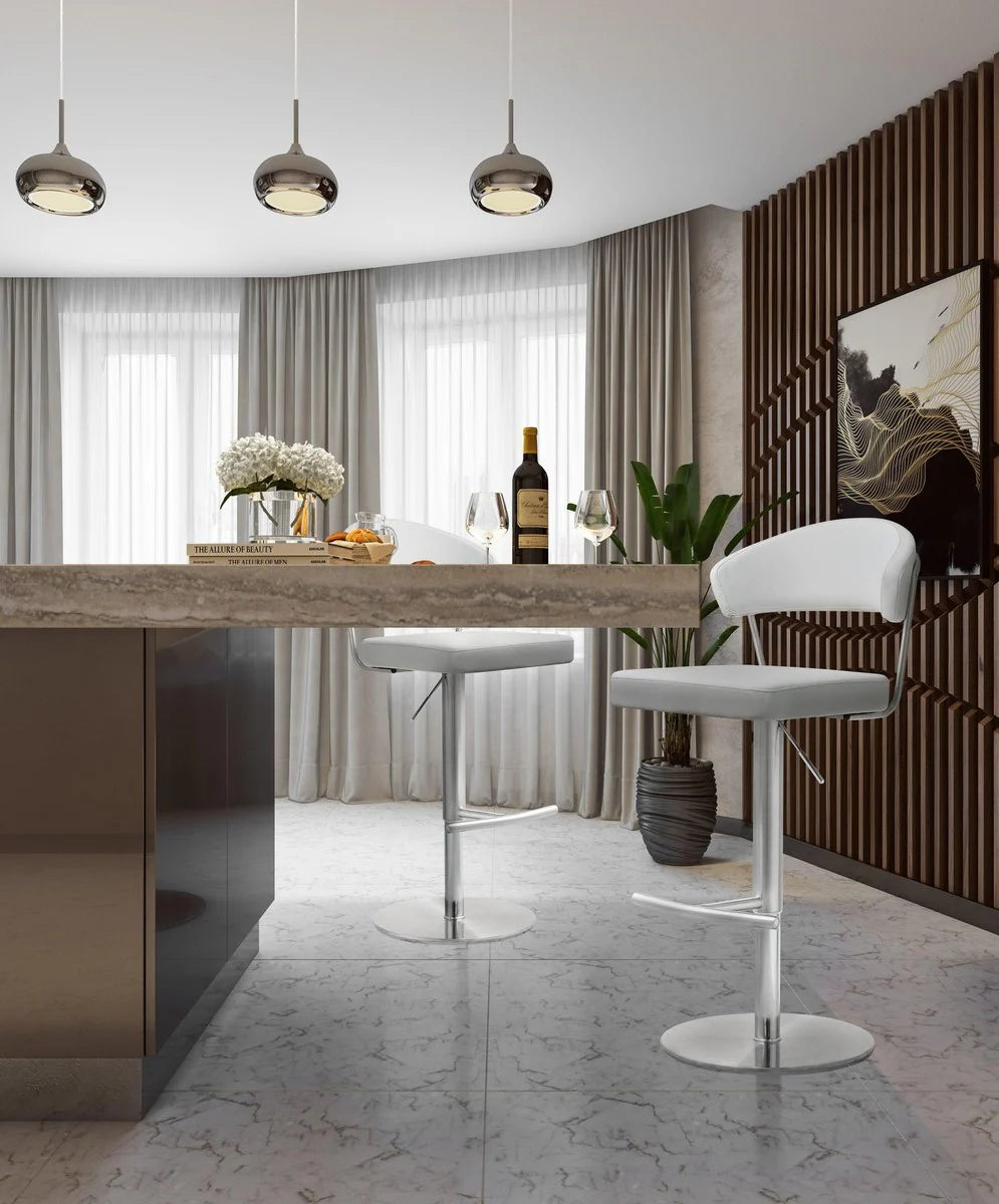 Tabouret de bar Cosmo Light Grey Performance en cuir végétalien et acier inoxydable