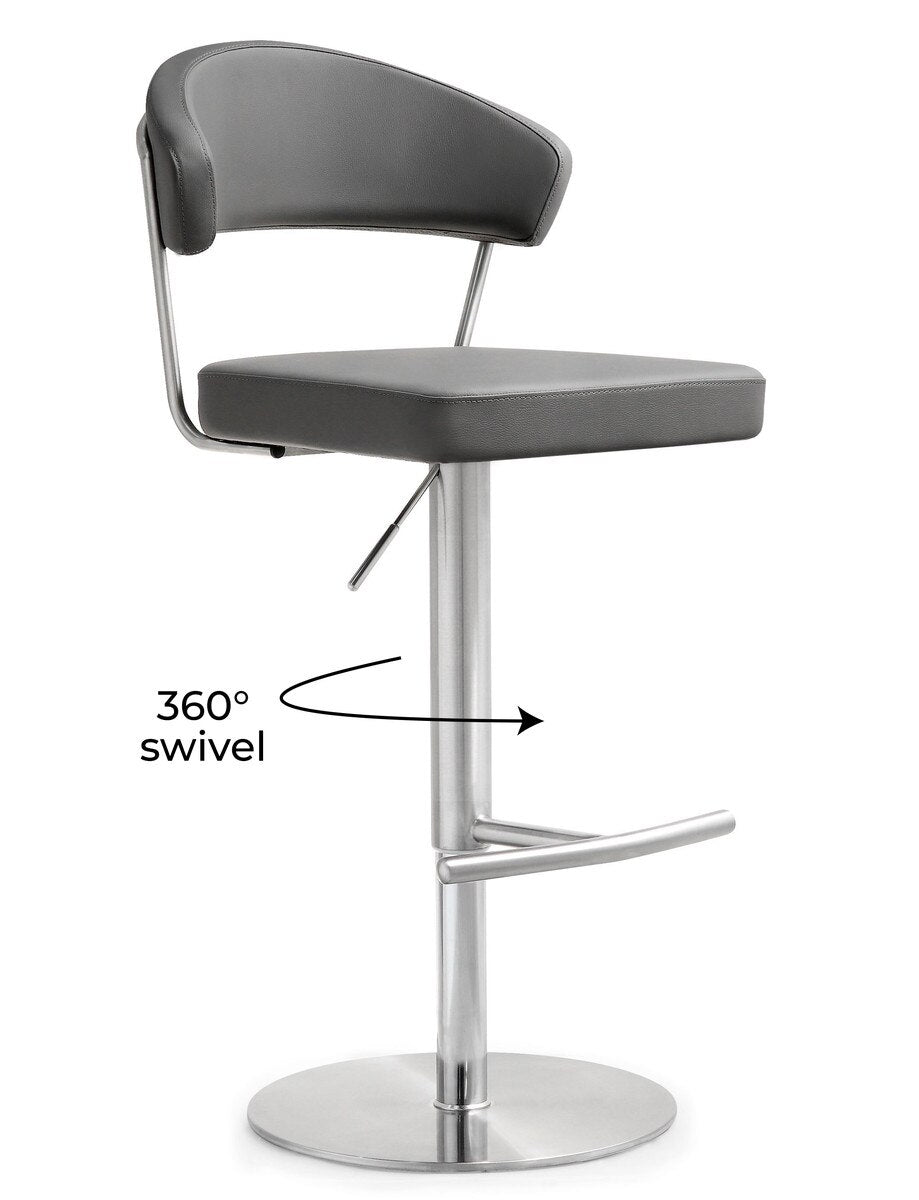 Cosmo Grey Performance Vegan Leather and Stainless Steel Barstool